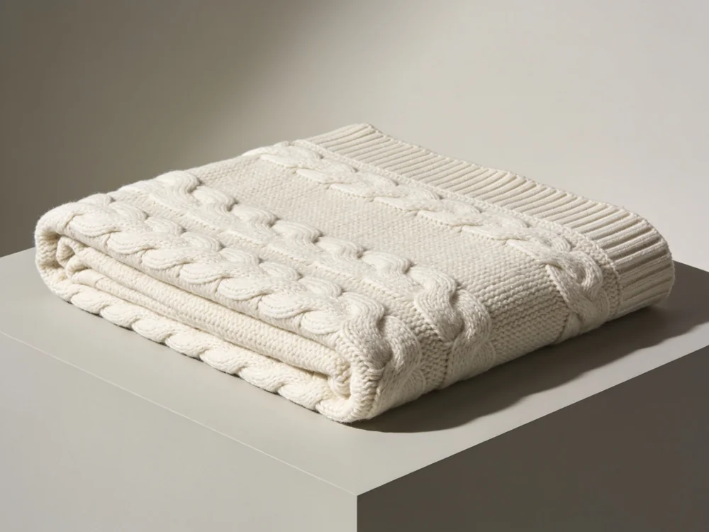 Cotton cable-knit throw — 100% cotton, cable knit